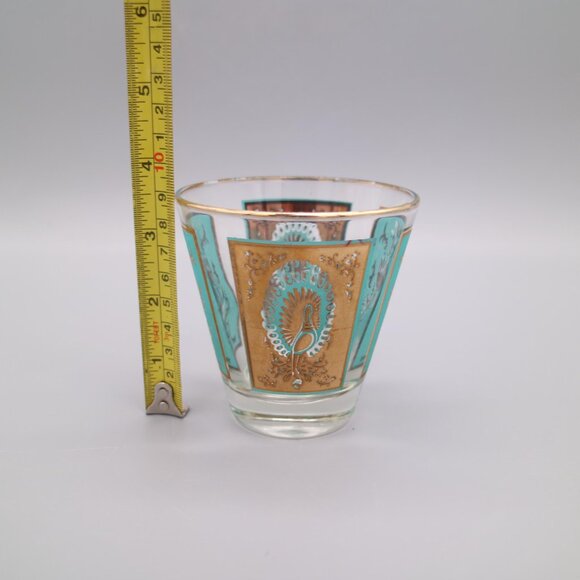 Vintage Dominion Glass Canada | Gold and Aqua Peacock Glasses (Set of 8) - Picture 4 of 9